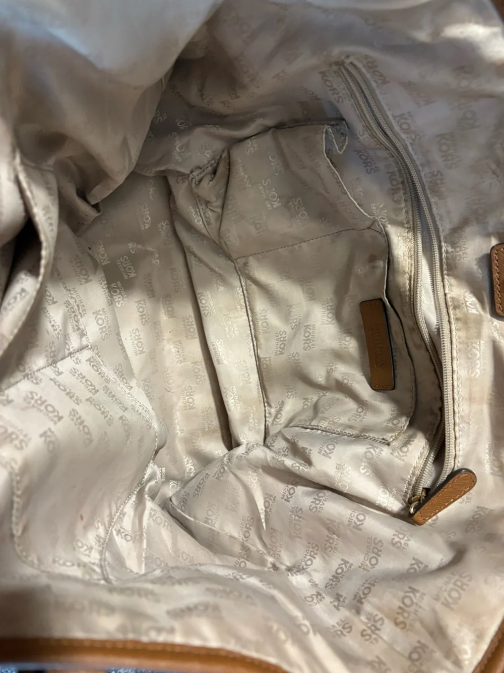 Michael Kors Brown Logo Tote with Tan Straps and Gold MK Emblem